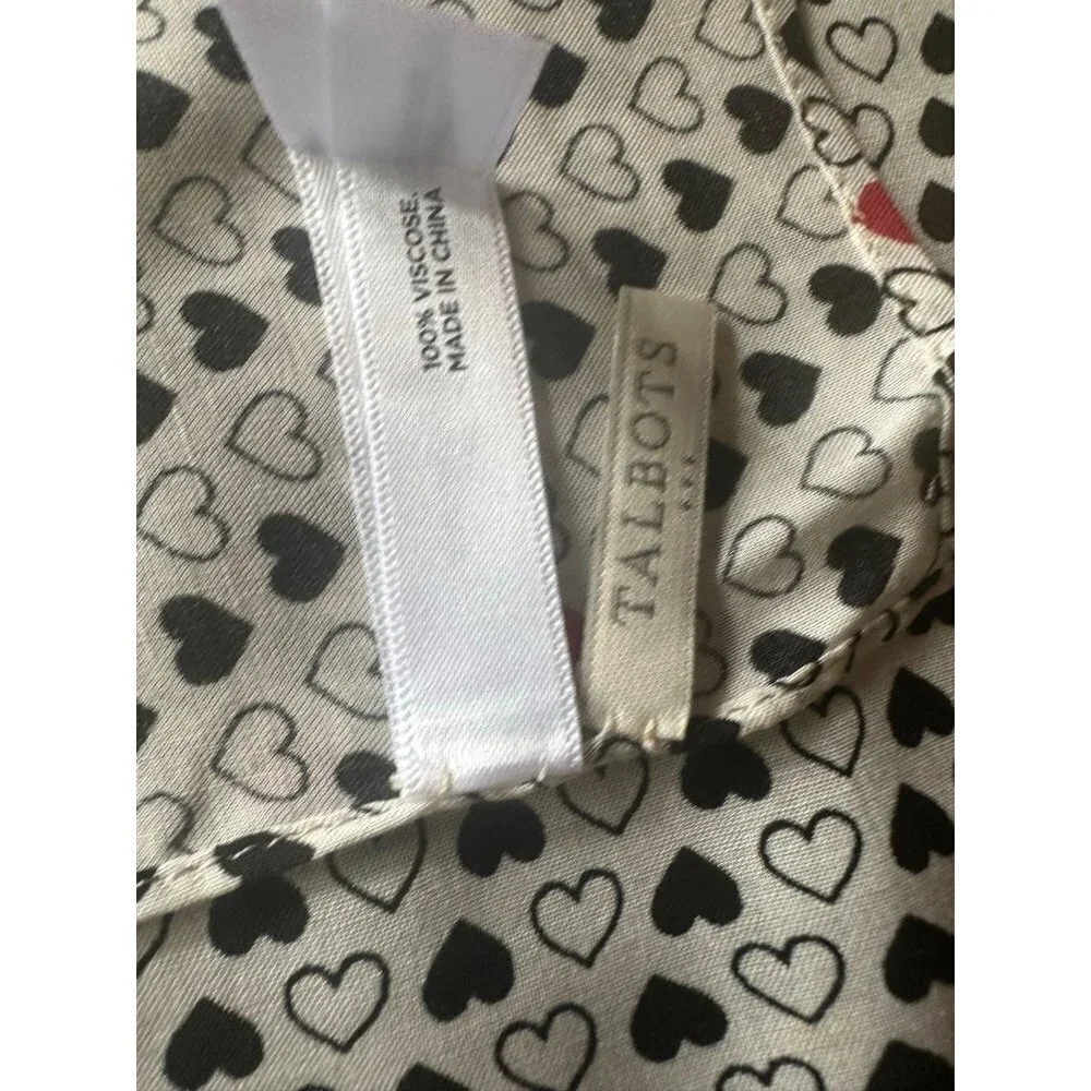 Talbots White Black Red Heart Print Square‎ Scarf